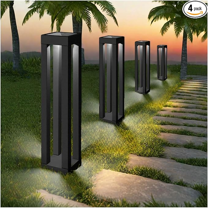 Solar Powered Outdoor Floor Lamp, Stainless Steel Solar Street Lights, Solar Floor Lamp Waterproof Deck Lights for Garden, Yard, Pathway, Porch