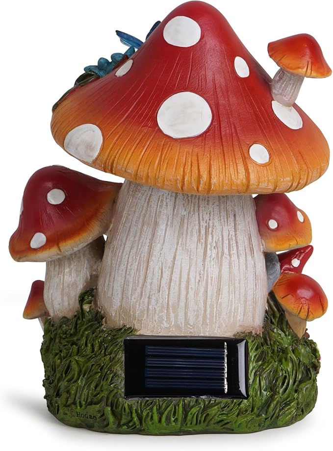 basen Solar Mushroom House Garden Statue Outdoor Decor, Resin Fairy Gnome House with LED Light, Solar Powered Whimsical Yard Art for Lawn Patio Porch Pathway, Weather Resistant