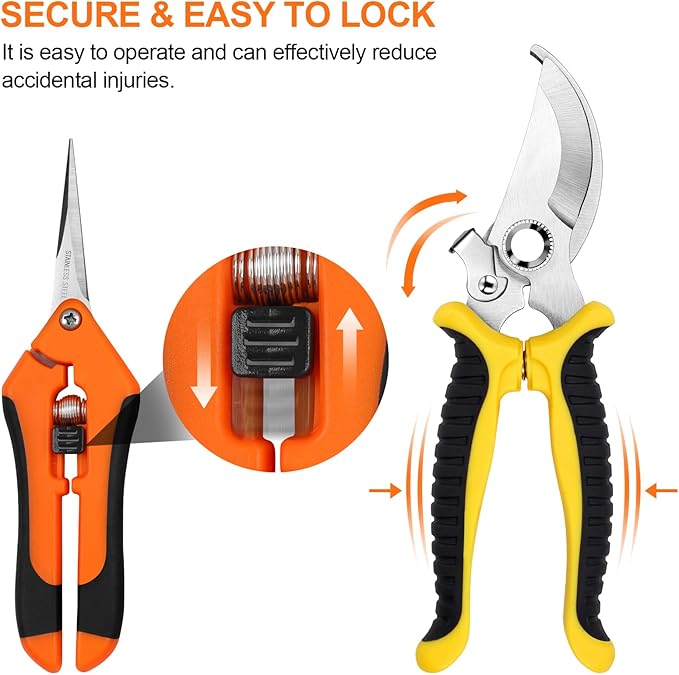 Oligei 2 Pack Stainless Steel Pruning Shears, Garden Shears, Garden Clippers, Gardening Tools Scissors with Soft Grip Handle