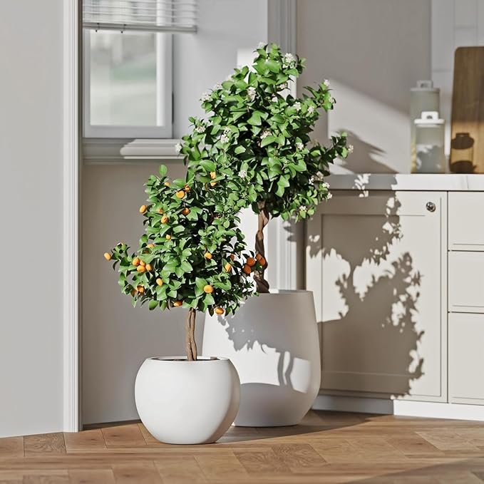 10 H x 14" Dia (10" Pot Opening) Round Fiberstone Planter with Drainage Hole, White, Indoor/Outdoor Large Plant Pot for Home Patio Garden, Ideal for Large Plants