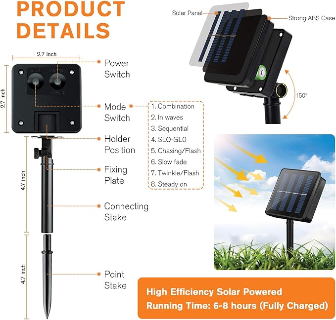 QITONG 4 Pack Solar Fairy Lights, Each 33ft 100 LED Blue Christmas String Light Outdoor Waterproof, 8 Modes Silver Wire Twinkle Mini Lights