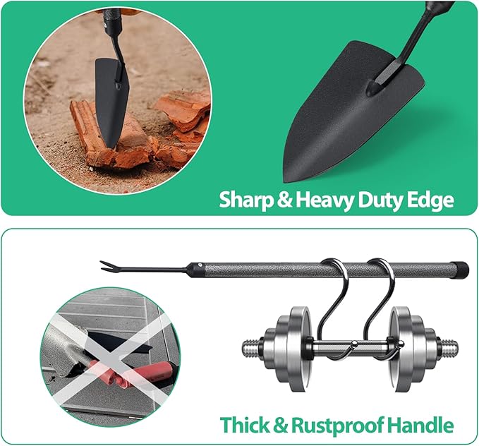 Garden Tool Set, 5-Piece Heavy Duty Gardening Tools Kit with Extendable Handle, Metal Trowel, Cultivator, Weeder, Pruner, Back-Saving Grips for Yard Raised Bed, Rust-Proof, Gift for Women, Men, Kids