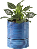 HASENSE Plant Pot, 6 Inch Ceramic Plant Pot with Drainage System and Matching Saucer, Ideal for Indoor Herb Gardens and Office Spaces,Modern Blue Home Office Decorative Gifts