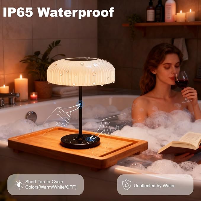 Solar Outdoor Table Lamp - Waterproof Shower Lamps with Light Sensor, Touch Dimmable Cordless Table Lamp Rechargeable for Garden Patio Bathroom Bedroom, lámpara de escritorio