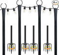 10 Ft String Light Poles for Outside, 4 Pack Heavy-Duty Metal Poles for Outdoor Hanging Lights with Fence Brackets, Outdoor String Light Pole Stand for Patio, Backyard, Garden
