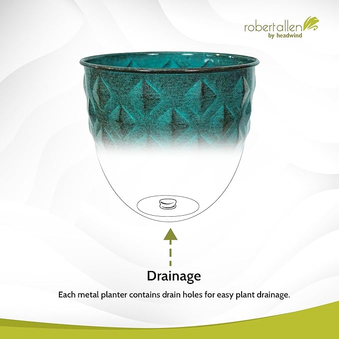 Headwind Glazed Ironstone Diamonte Collection – Surf Green 6-Inch Decorative Plant Pot, Indoor & Outdoor, Vintage Diamond-Textured, Lightweight & Weather-Resistant for Garden Use by Robert Allen