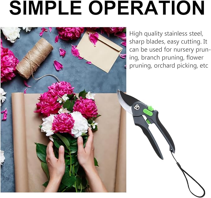 IMIKEYA Garden Trimming Scissors Stainless Steel Branch Pruning Shear Hand Tool for Tree and Flower Cutting with Silver Head Suitable for Gardening and Orchard Maintenance