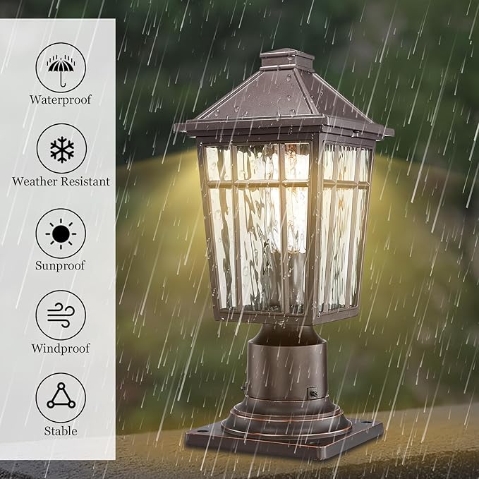 Darkaway Outdoor Post Lights Lamp Post Light Fixture, Waterproof Aluminum Housing with Water Ripple Glass, Fence Post Deck Lighting for Garden Patio Pathway