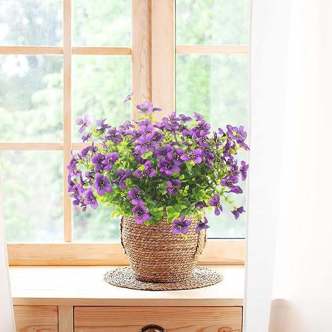 10 Bundles Artificial Flowers Outdoor UV Resistant Fake Flowers No Fade Faux Plants Garden Porch Window Box Decorating (Purple)