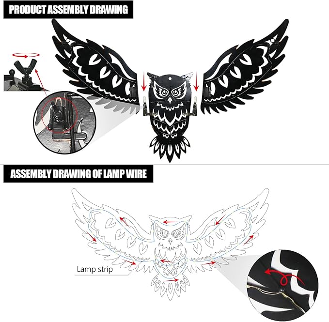 Solar Outdoor Wall Decor Lights Owl Hanging Wall Light Outdoor Metal Solar Garden Lights Porch Patio Yard Decorative Large 23.62inch Warm White