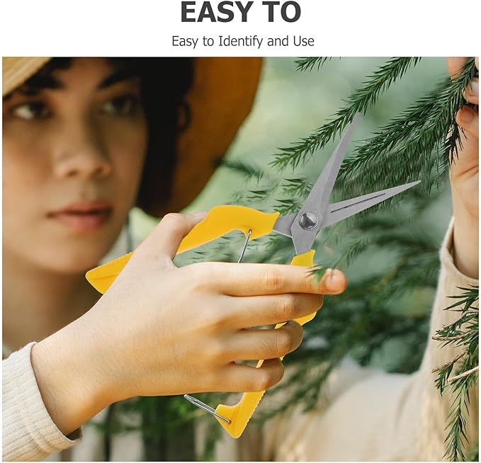 Tofficu Garden Pruning Shears Stainless Steel Plant Shears with Yellow Handle for Fruit Harvesting and Branch Trimming, Gardening Hand Tool for Orchard and Horticulture Use