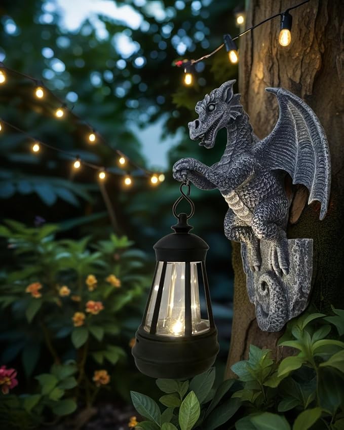 Large Solar-Powered Dragon Statue, Outdoor Decoration - 9-inch Garden Decor with Solar Light, Waterproof Wall Hanging, Resin Sculpture, Patio/Garden Decoration Gift