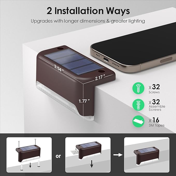 SOLPEX Solar Fence Lights Outdoor, Solar Step Lights Waterproof LED Deck Lights for Stair, Balcony, Railing, Front Porch, Yard, Garden and Patio Decor (16 Pack Warm White)