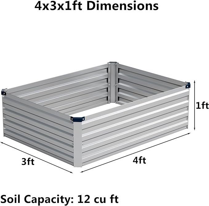 zunatu 4x3x1 ft(2 Pack) Galvanized Raised Garden Bed,Outdoor Planter Box Metal Patio Kit Planting Bed for Vegetables Flowers and Succulents,Silver