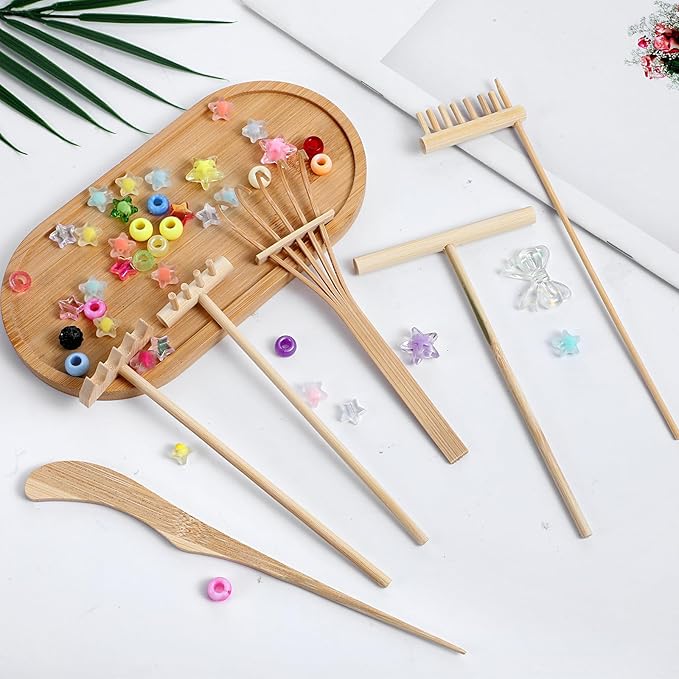 6 Piece Mini Zen Garden Rake Tools, Miniature Tabletop Rock Sand Zen Garden Accessories Zen Sand Garden Rake Set Small Rakes for Garden Beds Mini Sand Stamp Rakes for Home Office Desktop Decoration