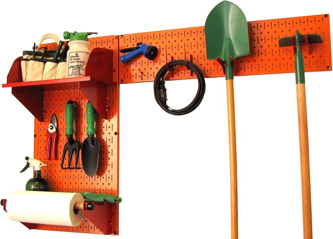 Wall Control Pegboard Garden Supplies Storage and Organization Garden Tool Organizer Kit with Orange Pegboard and Red Accessories