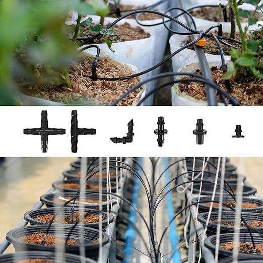 300 Pcs Irrigation Fittings Kit, Irrigation Barbed Connectors Parts, Drip Irrigation Barbed Connectors 1/4'' Tubing Fittings Kit (Single Barbs/Tees/End Plug/4-Way Coupling/Elbows/Straight Barbs)