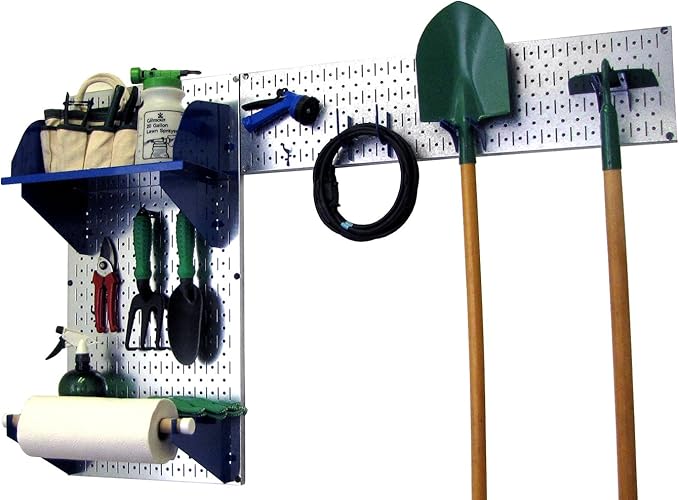 Wall Control Pegboard Garden Supplies Storage and Organization Garden Tool Organizer Kit with Metallic Pegboard and Blue Accessories