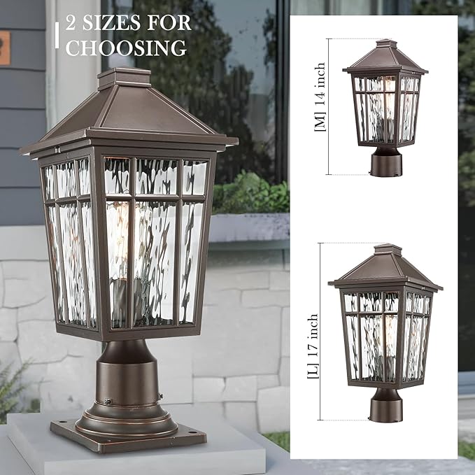 Darkaway Large Outdoor Post Lights Lamp Post Light Fixture, 17inch Waterproof Aluminum Housing with Water Ripple Glass, Fence Post Deck Lighting for Garden Patio Pathway
