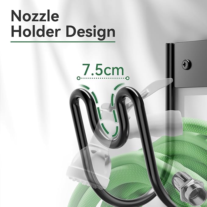 Black Metal Garden Hose Holder - Wall Mounted Water Hose Holder - Hose Hanger Heavy Duty for Water Hose Extension Cords Vacuum Hose (1 Pack)