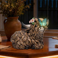basen Solar Highland Cow Garden Statue with Lighted Butterfly, Resin Outdoor Yard Decor with Solar Panel, Waterproof Lawn Patio Ornament for Garden, Pathway, Backyard Decor Gift
