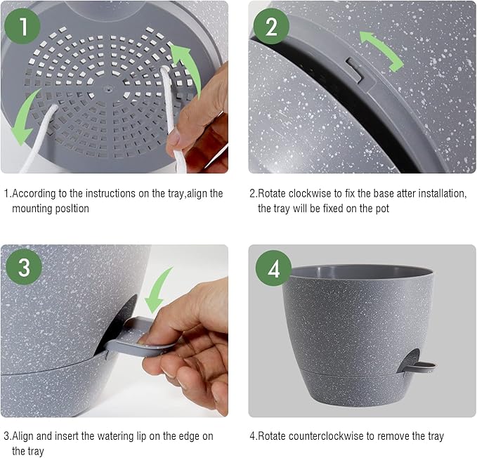 10 inch Self Watering Planters, 2 Pack Large Plastic Plant Pots with Deep Reservior and High Drainage Holes for Indoor Outdoor Plants and Flowers, Speckled Grey