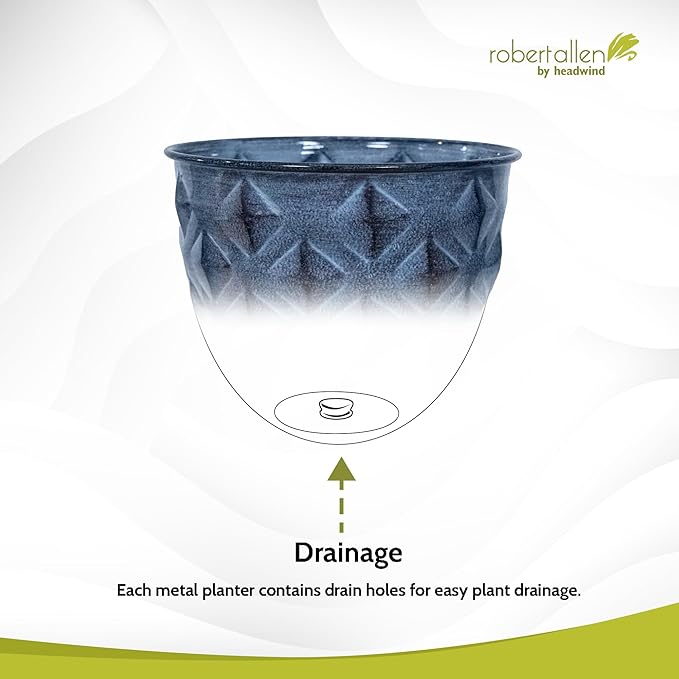 Headwind Glazed Ironstone Diamonte Collection – Capri Blue 10-Inch Decorative Plant Pot, Indoor & Outdoor, Vintage Diamond-Textured, Lightweight & Weather-Resistant for Garden Use by Robert Allen