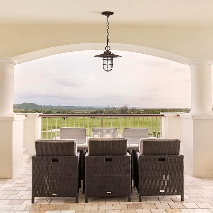 Oil Rubbed Bronze Outdoor Pendant Light,Weatherproof Anti-Rust 12''H Hanging Porch Light with Seeded Glass Shade Bulb Included,Outside Lantern Chandelier 70'' Adjustable Chain for Patio Garden