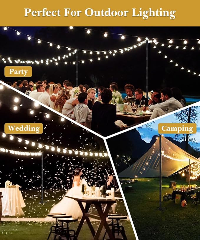 10Ft String Light Poles for Grass & Soil, Outdoor Light Stand with 5-Prong Fork Base, Heavy-Duty Metal Poles for Backyard, Garden & Patio Party Lighting, Rustproof & Adjustable