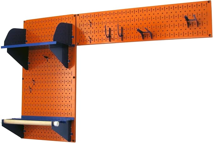 Wall Control Pegboard Garden Supplies Storage and Organization Garden Tool Organizer Kit with Orange Pegboard and Blue Accessories