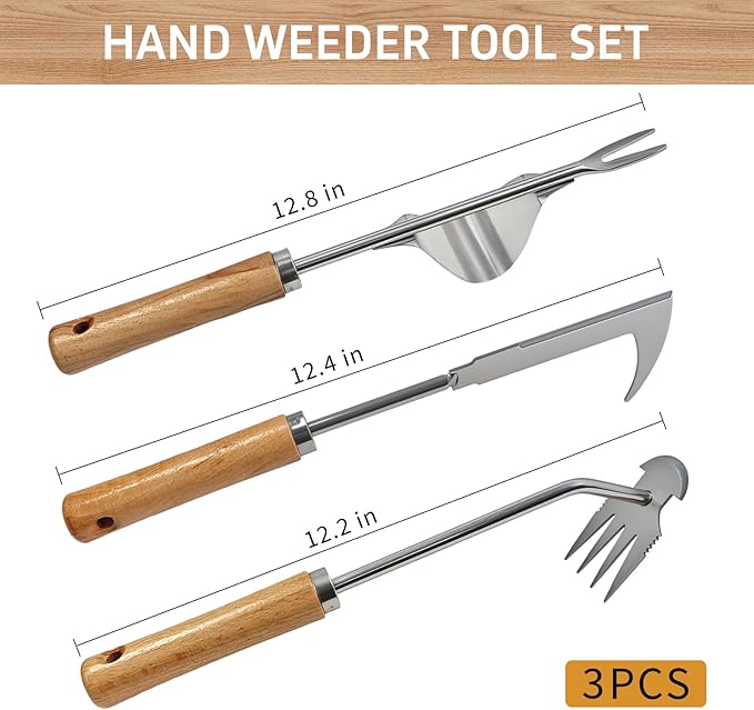 3Pcs Weed Puller Tool, Weeding Tools Gardening Garden Stainless Steel Weeds Removal Tools, Crack Weeder for Yard and Garden