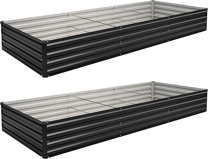 ZUNUDA 10×3×1FT(2PCS) Galvanized Raised Garden Bed Kit, Metal Planter Boxes,Large Outdoor Planters Garden for Planting Vegetables,Flowers,Herbs -Black