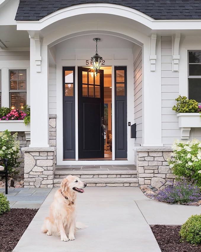 VIANIS Outdoor Pendant Light Lantern, Farmhouse Outdoor Chandelier, Vintage Outdoor Hanging Lights with Seed Glass, Brown Ceiling Lights for Porch, Porch Lights Ceiling for House