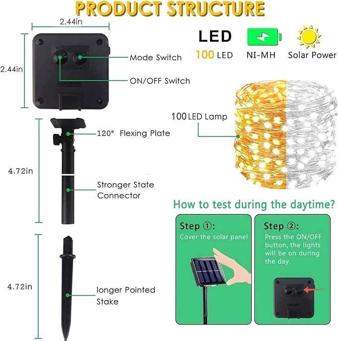 (Warm White ⇋ Cool White) Solar String Lights Outdoor, 2-Pack 80FT 200 LED Waterproof Copper Wire Solar Twinkle Lights for Outside with 8 Modes, Fairy Light for Tree Garden Wedding Patio Decorations