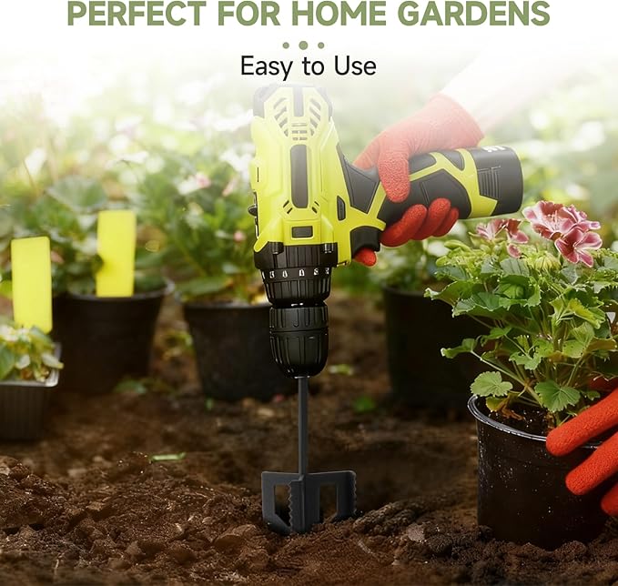 4-in-1 Cultivator, Soil Tiller, Soil Digger and Soil Loosener Auger Attachment for 3/8" Hex Drive Drill, Ideal for Raised Beds, Plant Boxes, Home Gardening Soil Loosening