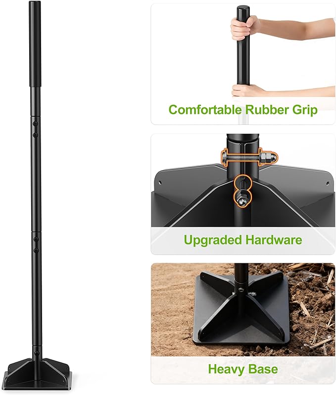 Heavy Duty Steel Tamper, 48" Handle Tamper with Comfortable Rubber Grip, 8×8" Garden Tamper Tool for Soil, Gravel, Asphalt & Lawn