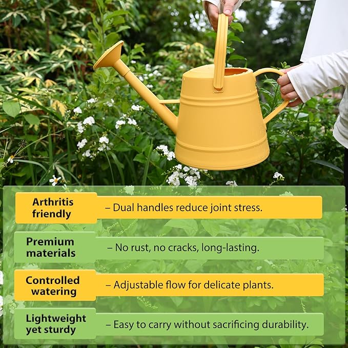 1 Gallon Watering Can for Plants, Watering Cans for Indoor&Outdoor Gardening, Water Can with Ergonomic Movable Handle (Yellow)