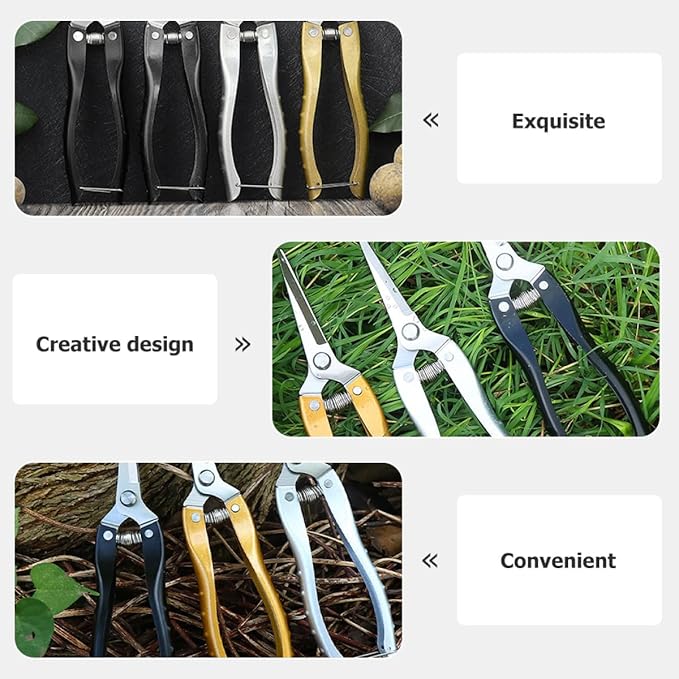 2pcs Heavy Duty Stainless Steel Garden Pruning Shears for Tree Trimming and Fruit Harvesting, Large Black Gardening Hand Tools for Vegetable and Flower Care