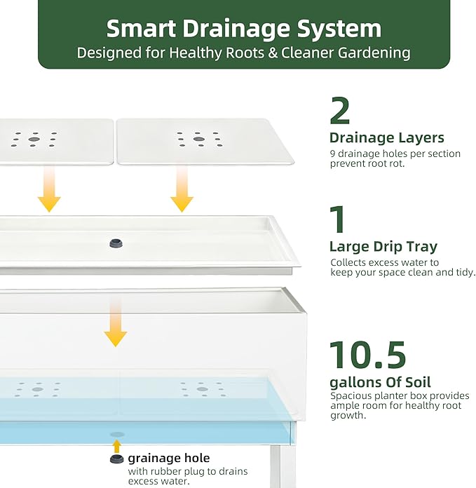 Worth Set of 2 Raised Metal Planter Box with Legs, Large & Small Galvanized Steel Elevated Garden Beds with Drainage Hole & Plug for Vegetables, Flowers & Herbs, Indoor & Outdoor Use - Glossy White
