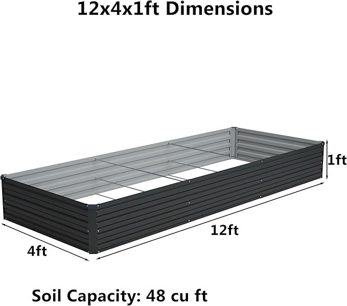 zunatu 12x4x1 ft(2 Pack) Galvanized Raised Garden Bed,Outdoor Planter Box Metal Patio Kit Planting Bed for Vegetables Flowers and Succulents,Black