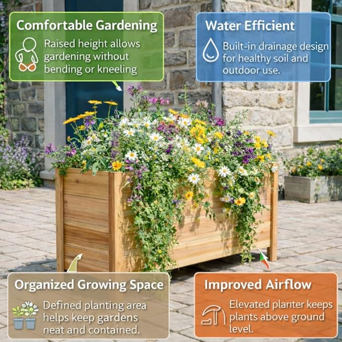 Tall Cedar Raised Garden Planter Box with Legs – Elevated Design for Comfortable Gardening, Custom Sizes for Home, Patio & Commercial Use