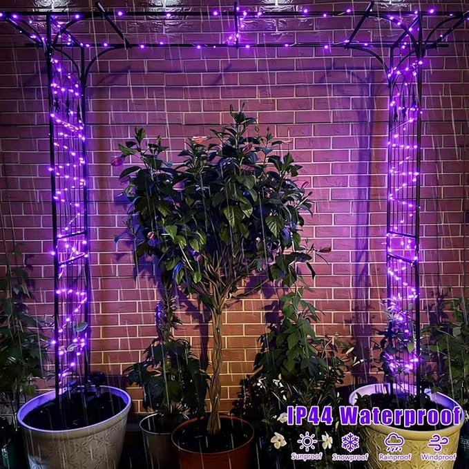 QITONG 4 Pack Solar Fairy Lights, Each 33ft 100 LED Purple Christmas String Light Outdoor Waterproof, 8 Modes Silver Wire Twinkle Mini Lights