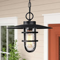 Outdoor Pendant Light for Porch, 12" Black Outdoor Chandelier with Seeded Glass, Farmhouse Exterior Hanging Lantern with 70" Adjustable Chain for Patio Gazebo Front Door(Bulb Included