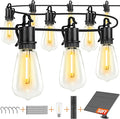 50FT Solar String Lights Outdoor with Remote, IP65 Waterproof Shatterproof ST38 LED Bulbs, 2700K Dimmable Outside Hanging Lights for Patio, Garden, Camping, Deck, Backyard Decor