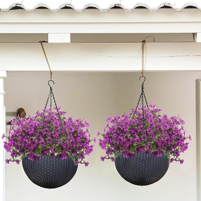 10 Bundles Artificial Flowers Outdoor UV Resistant Fake Flowers No Fade Faux Plants Garden Porch Window Box Decorating (Light Purple)