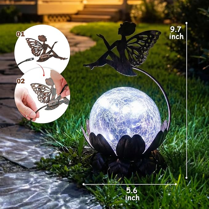 MUMTOP Solar Lantern Fairy Light, Crackle Glass Solar Lights Outdoor LED Waterproof Tabletop Lamp for Table, Yard, Garden, Patio, Lawn Decor