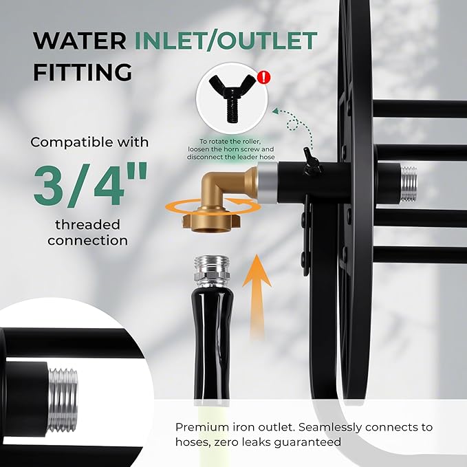 Favormony Garden Hose Reel - Heavy Duty Outdoor Turntable Water Hose Holder with Sturdy Cross Base, 100 ft of 5/8" Hose Capacity, Height Adjustable 360 Degree Rotate Freestanding Hose Stand for Yard