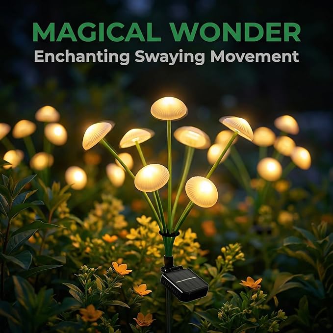 6 Pack 48LED Solar Garden Lights, 8 Lighting Modes Swaying Mushroom Lights, IP65 Waterproof Outdoor Decor for Garden, Yard, Patio, Pathway & Gifts for Women, Grandma (Warm White)