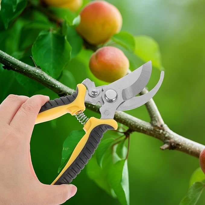 VICASKY 2pcs Heavy Duty Sk5 Garden Pruning Scissors Set with Plant Shears for Gardening and Fruit Tree Trimming, Yellow and Green Color Multifunctional Bypass Hand Tools for Lawn Care