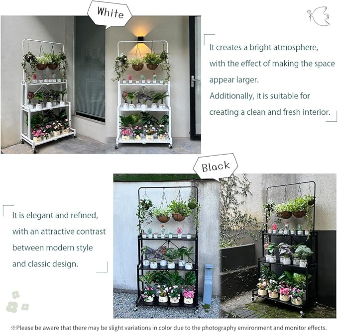 lumizone Foldable 4-Tier Plant Stand Indoor Outdoor Hanging Plant Shelf No Assembly Required Pot Placement Area With Wheels Sturdy Fall Prevention Storage Shelf Flower Pot Stand(4 Tier-Black)